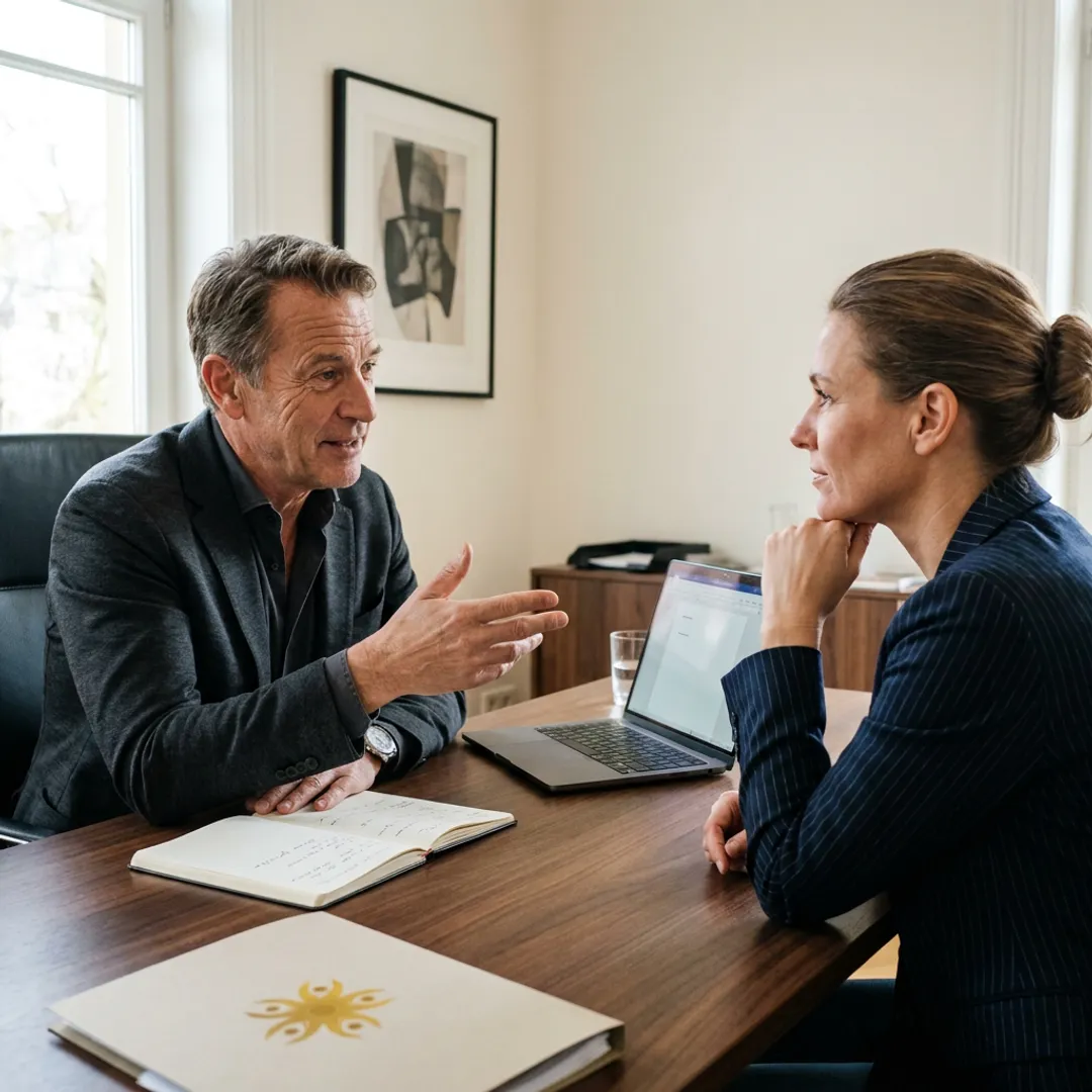 Executive coach reviewing leadership strategy with a client