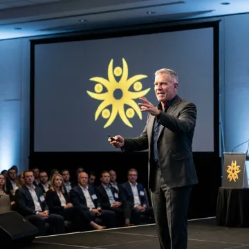 Leadership keynote speaker engaging executives at an event