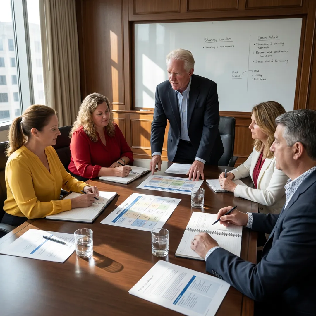 Executive leadership coaching session with senior leaders