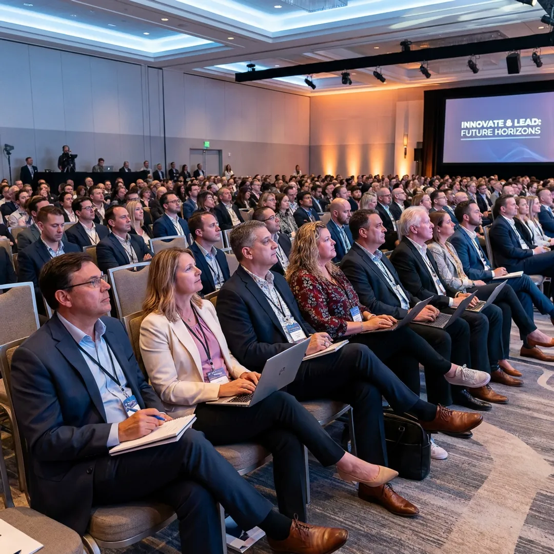Executive audience listening to leadership keynote