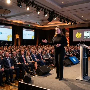Leadership keynote speaker presenting to a corporate audience