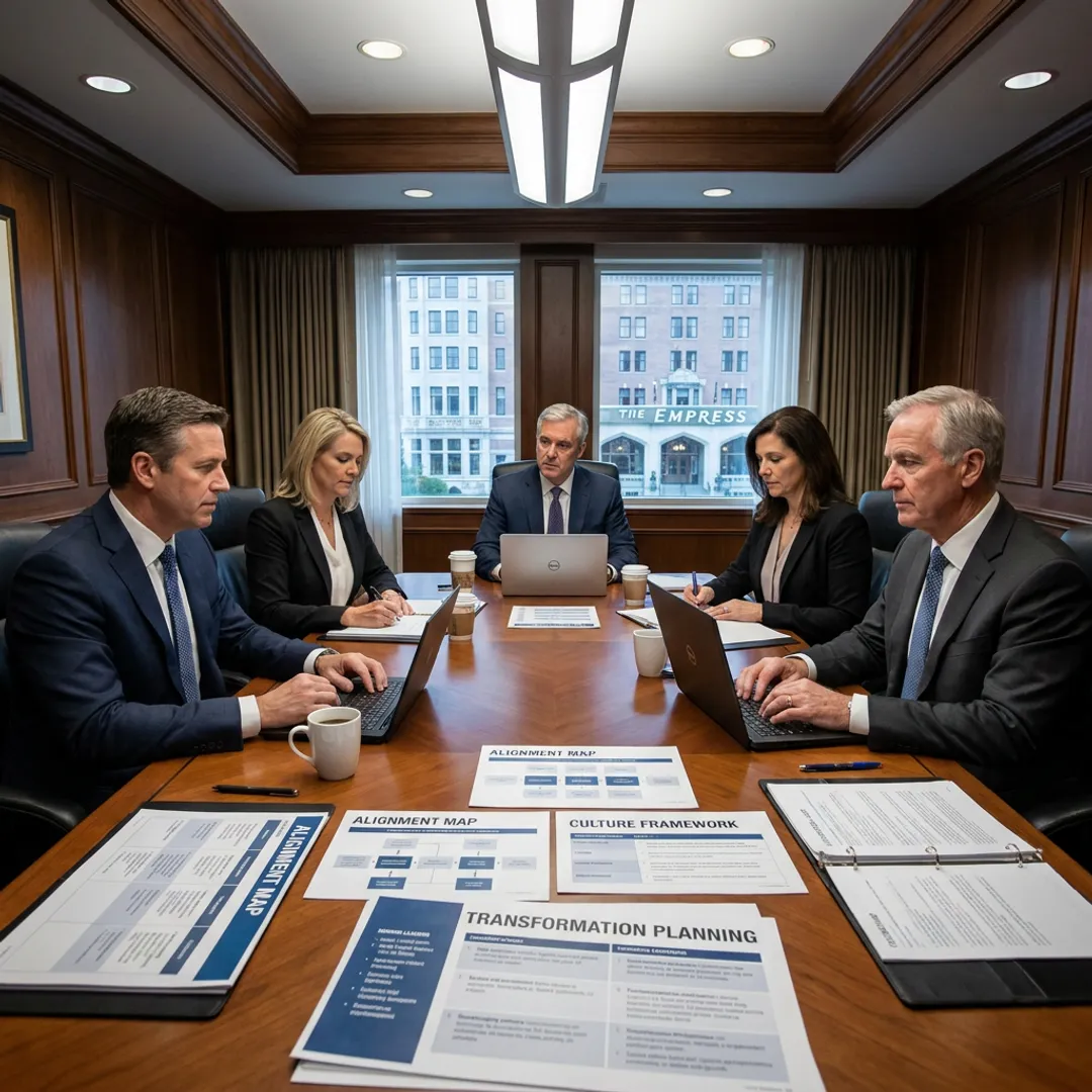 Executive team collaborating in a strategy session