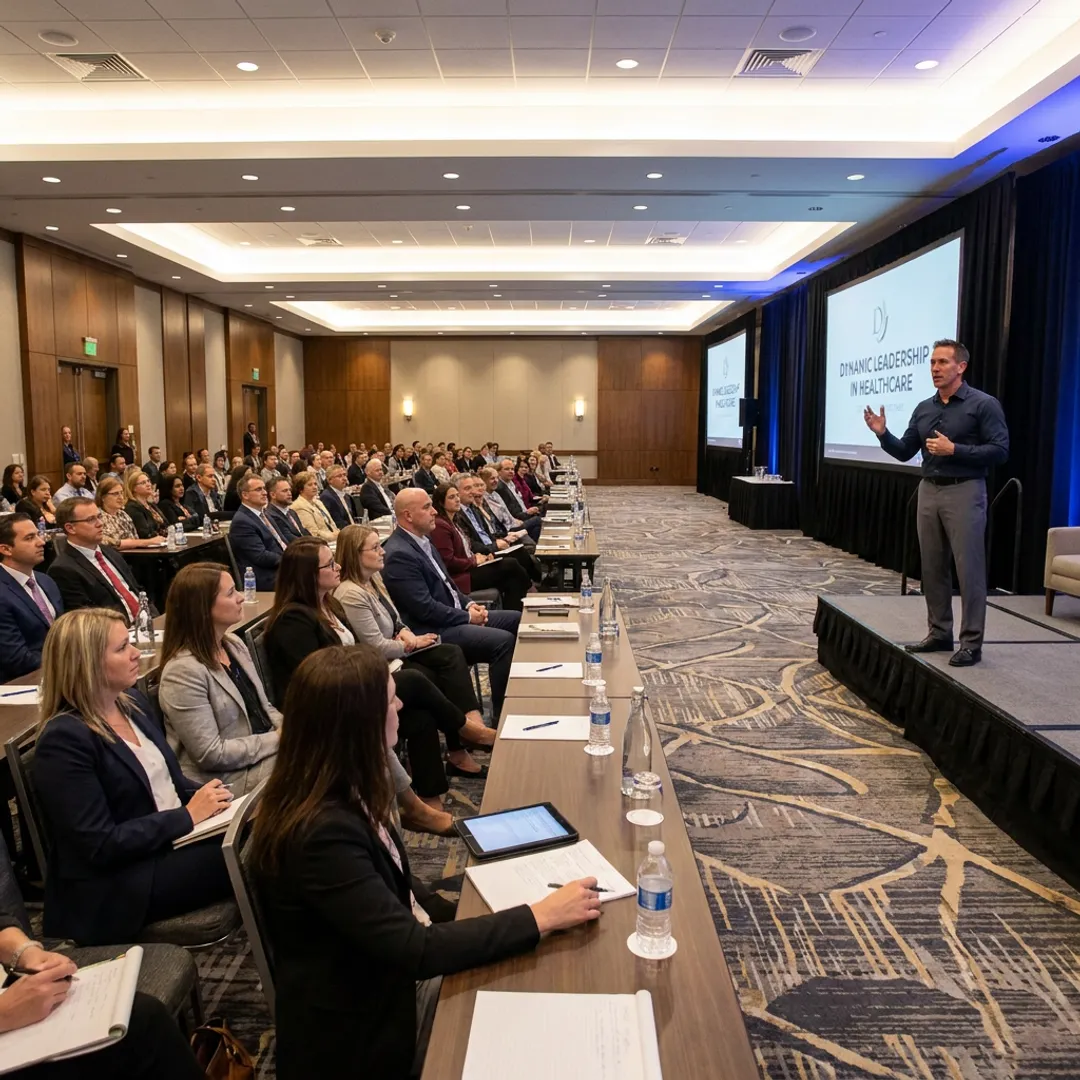 Speaker engaging healthcare leaders during keynote