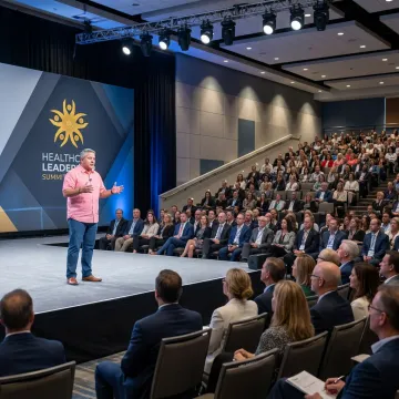 Healthcare keynote speaker presenting to conference audience