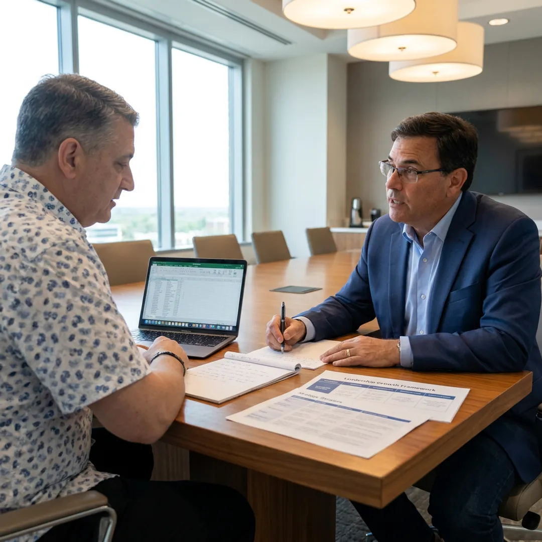 Leadership coach guiding an executive through a growth plan