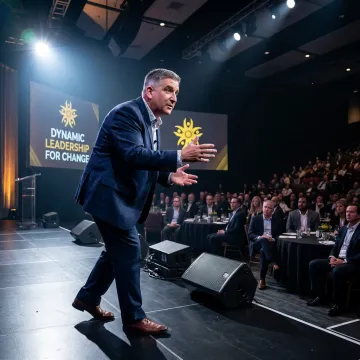 Change management keynote speaker on stage