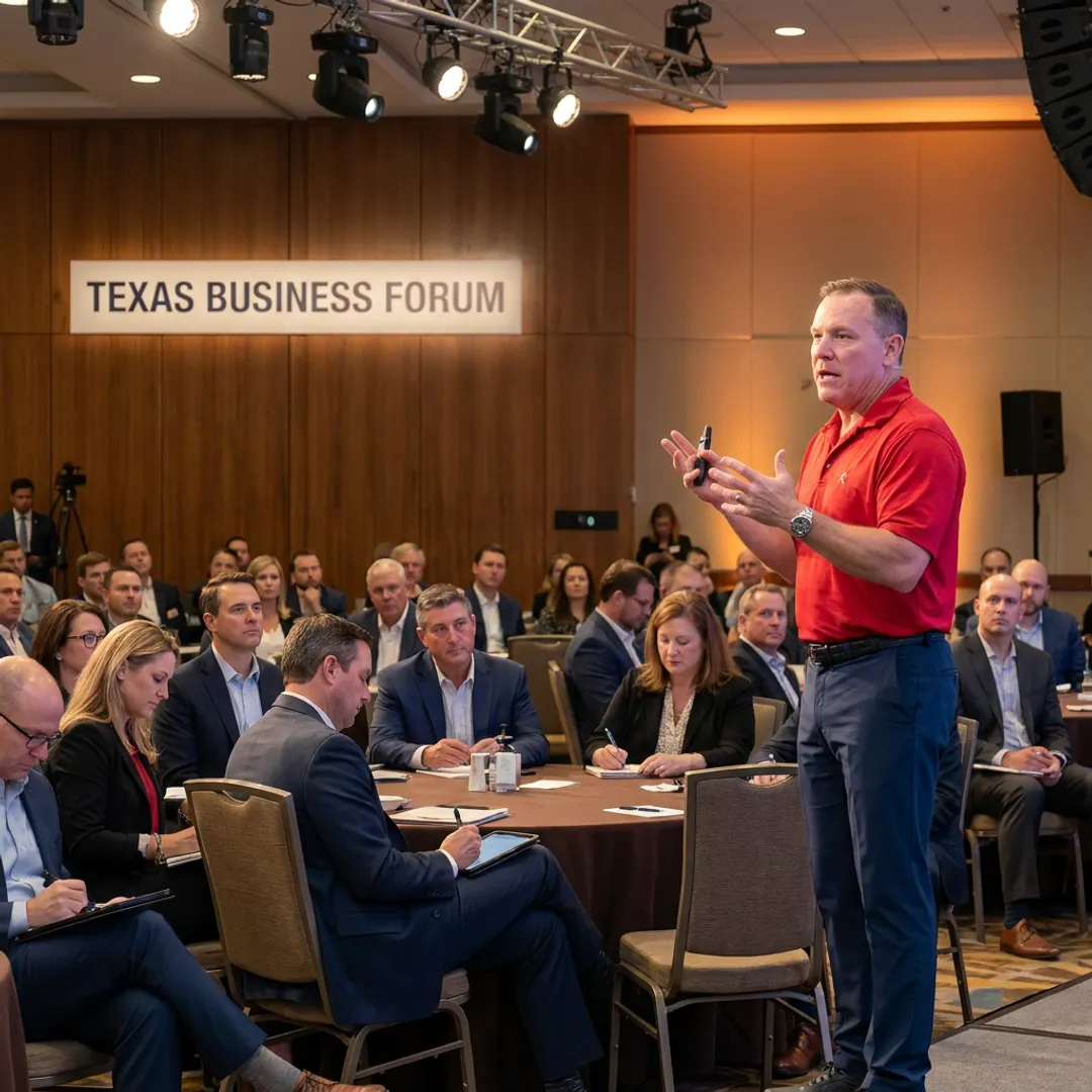 Leadership speaker presenting to a Texas business audience