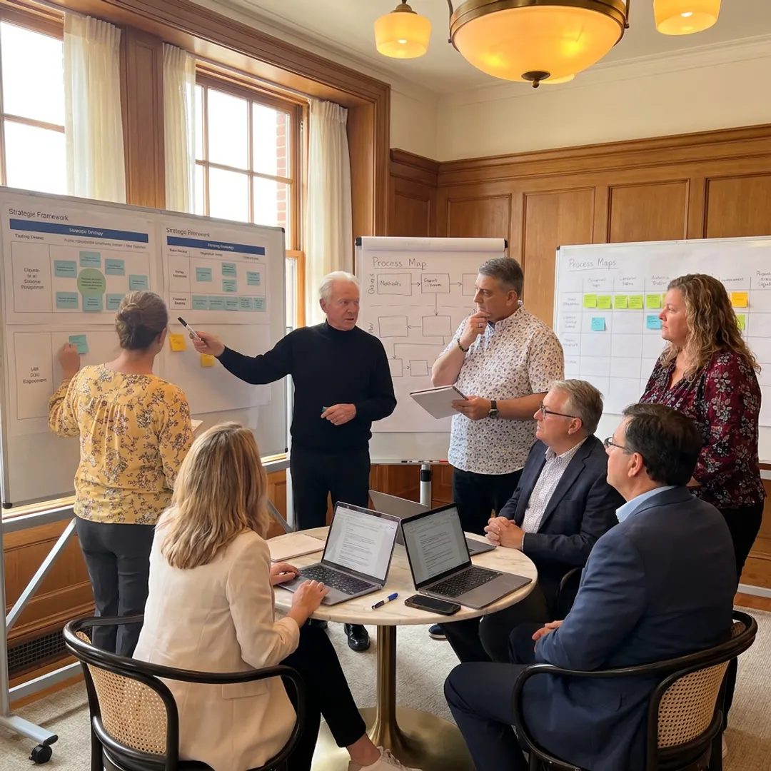 Executive leaders collaborating during an immersive leadership retreat