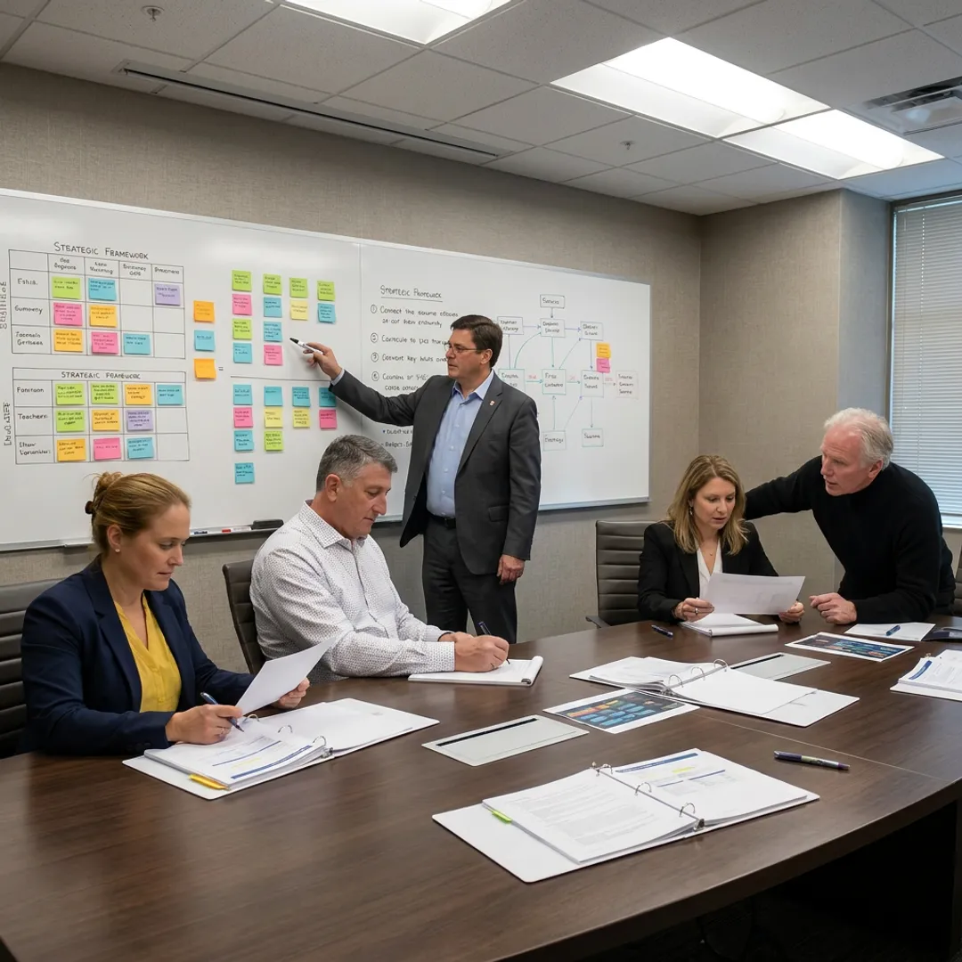 Leadership consultant guiding executive strategy session