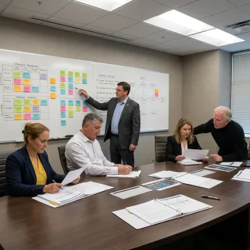 Leadership consultant guiding executive strategy session