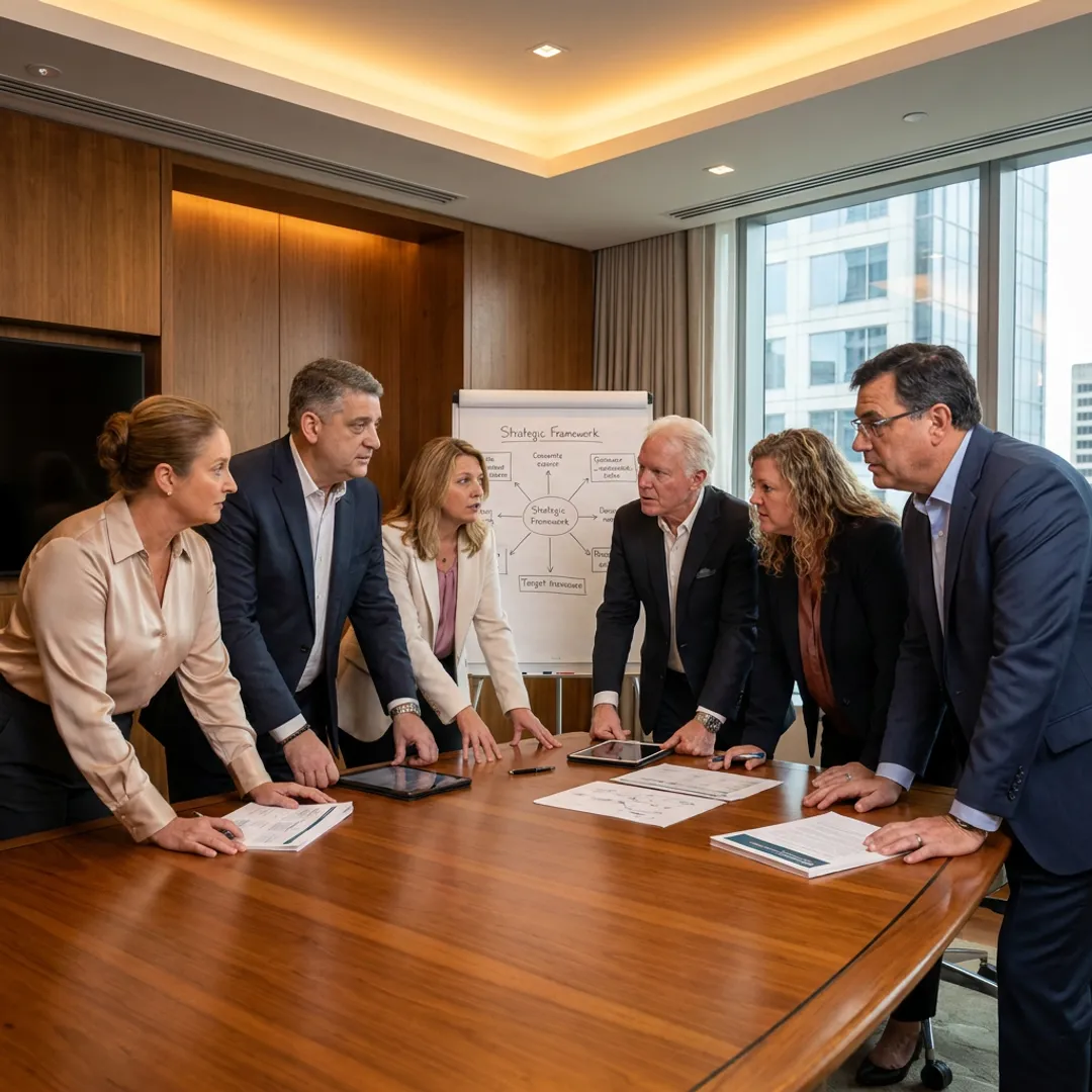 Mid-career executives in a leadership development workshop