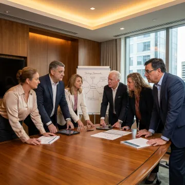 Mid-career executives in a leadership development workshop