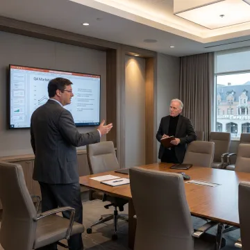 Executive rehearsing a presentation with a speaking coach