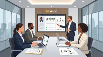 Payments compliance hiring team reviewing specialist candidate profiles at conference table