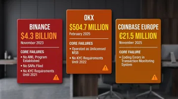 Crypto AML enforcement penalties comparison Binance OKX Coinbase fines timeline