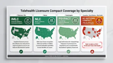 Telehealth licensure compact coverage by specialty and jurisdiction comparison chart