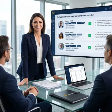 Recruiter presenting shortlisted fintech engineering candidates
