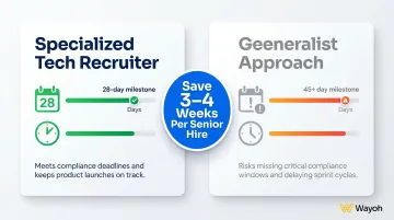 Specialized versus generalist recruiter time-to-hire comparison showing 28 versus 45 days