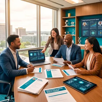 Recruiter discussing staffing needs with finance and healthtech leaders