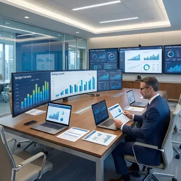 FP&A consultant reviewing financial reports for a banking client
