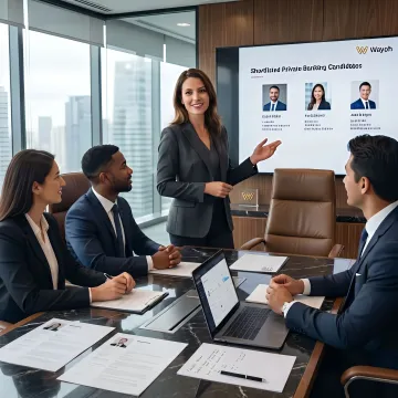 Recruiter presenting private banking candidate shortlist