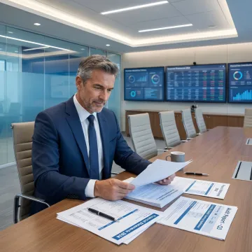 Banking audit consultant reviewing reports