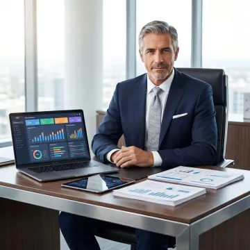 Interim CFO reviewing financial dashboards