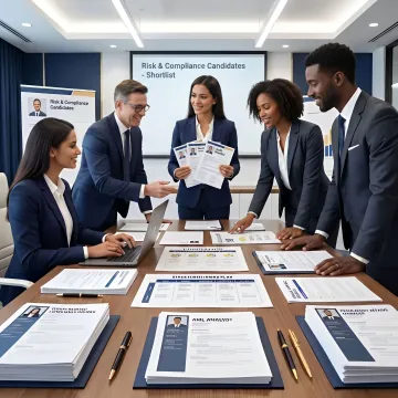 Recruiter presenting risk management candidates to bank employer