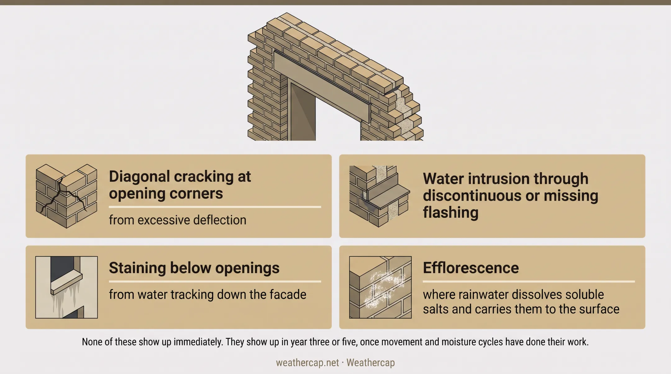 Common lintel detailing failures causing cracking and water intrusion
