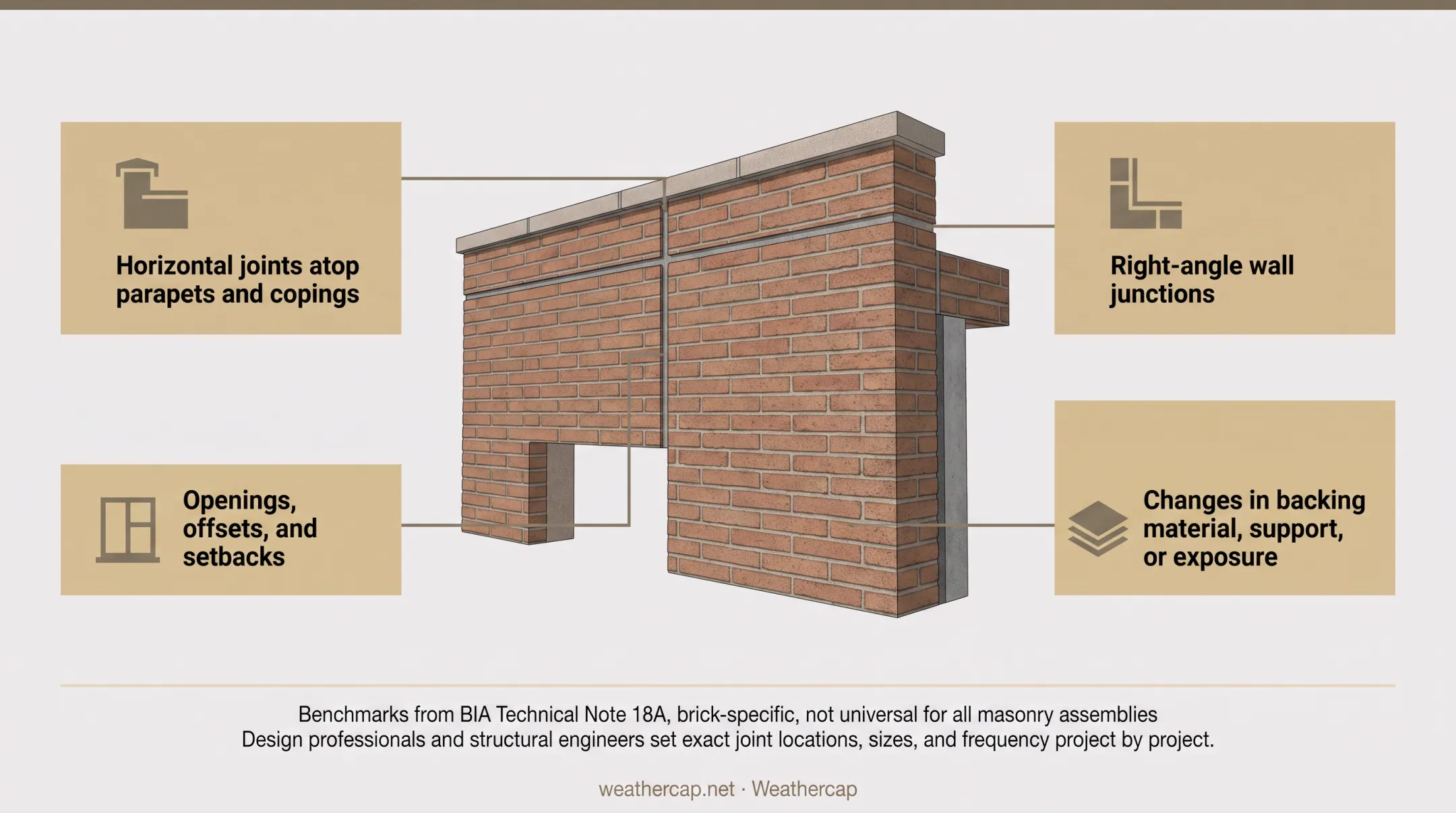 Brick veneer movement joint spacing guidelines by wall condition