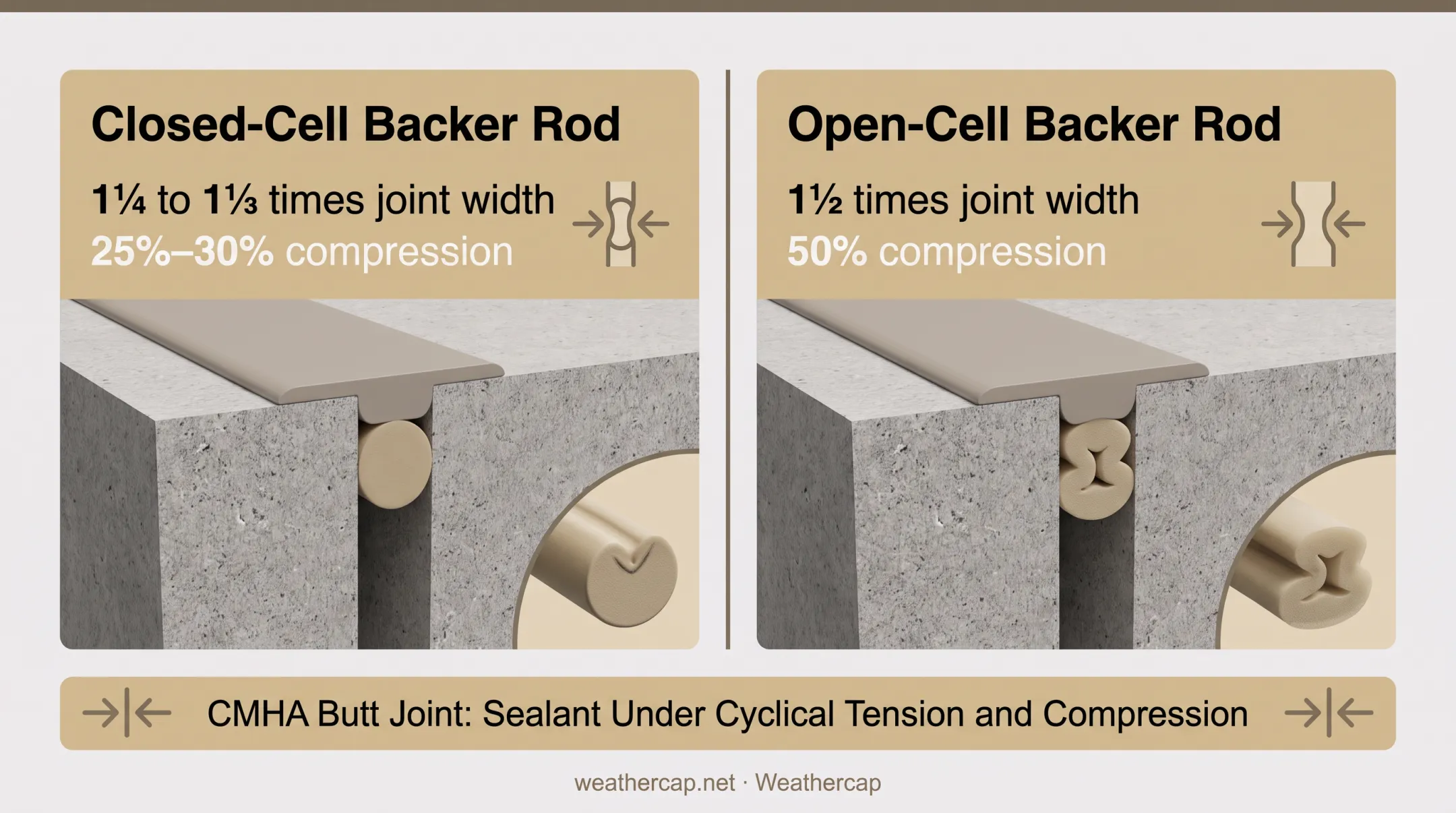 Control joint versus expansion joint width and material comparison chart