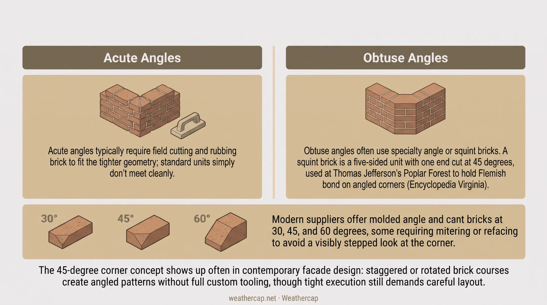 Squint brick specialty unit used at angled masonry corner detail