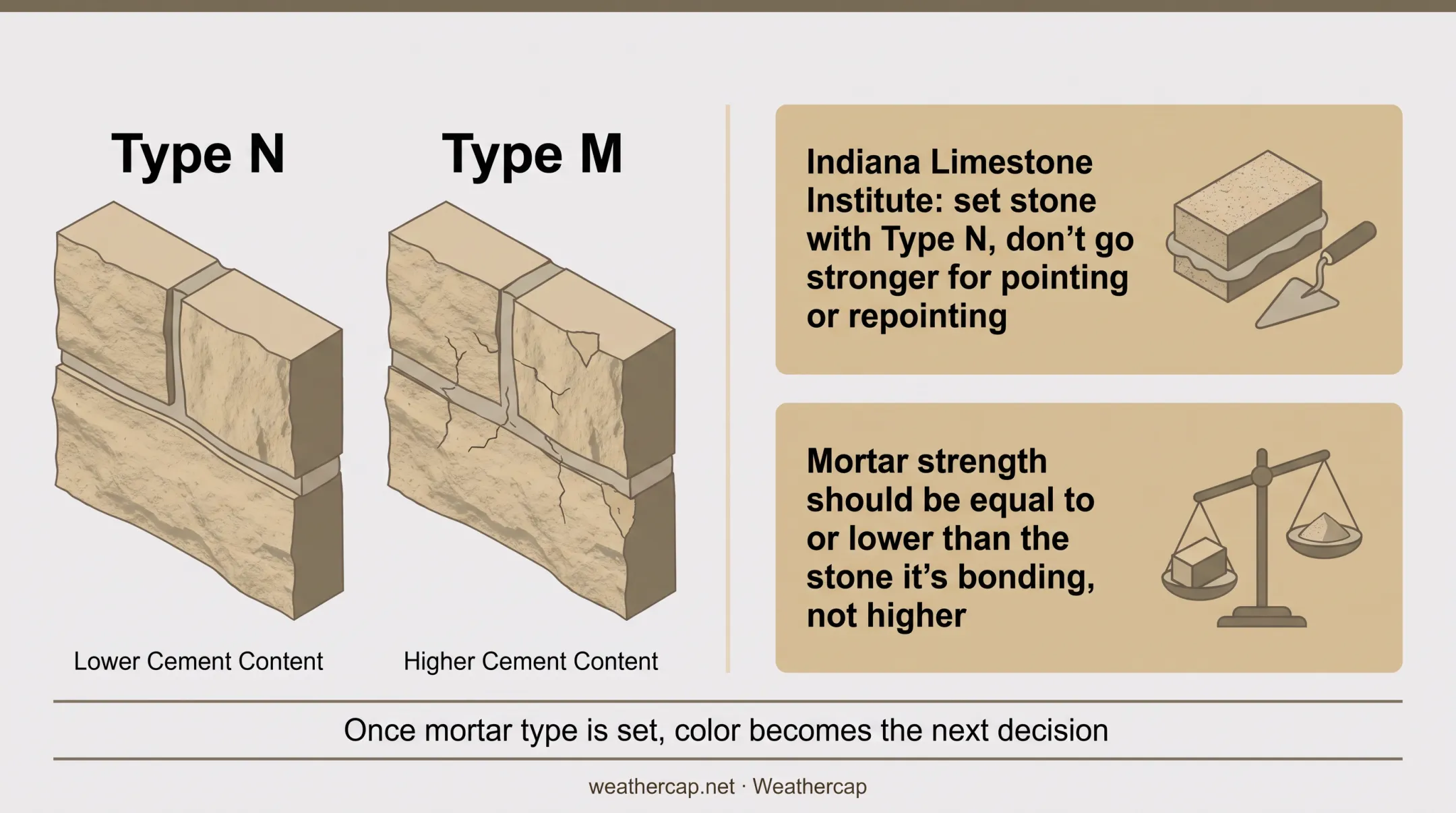 Mortar type compressive strength comparison chart for stone veneer
