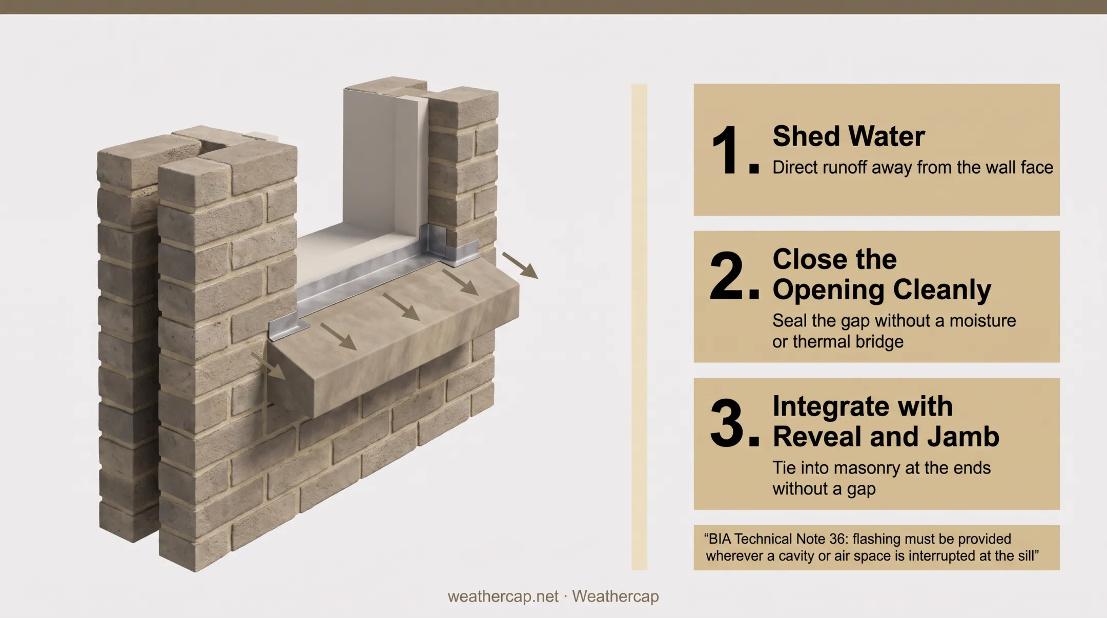 Masonry sill slope projection and drip edge detail diagram
