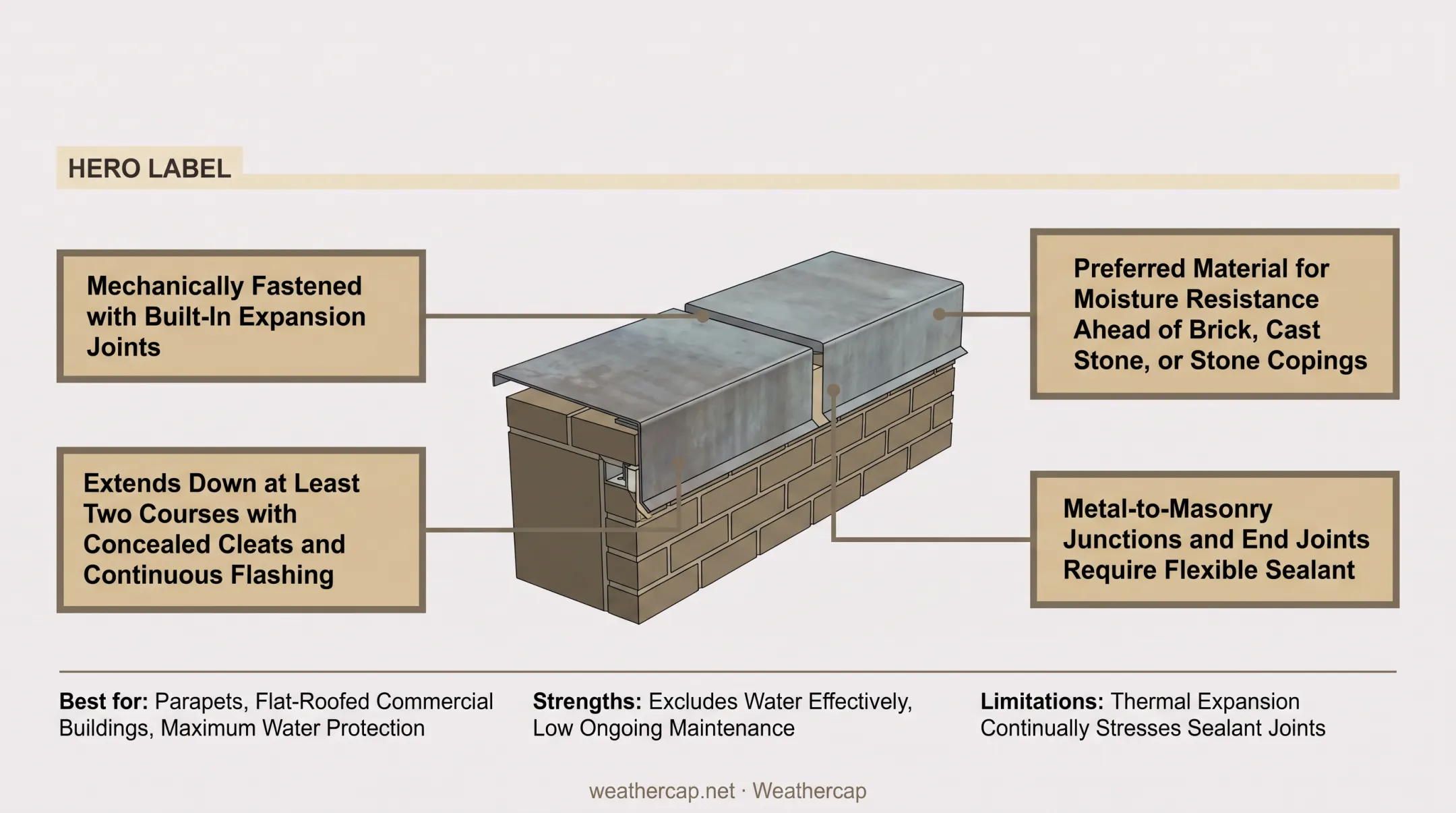 Three brick cornice types comparison corbelled capped and metal coping