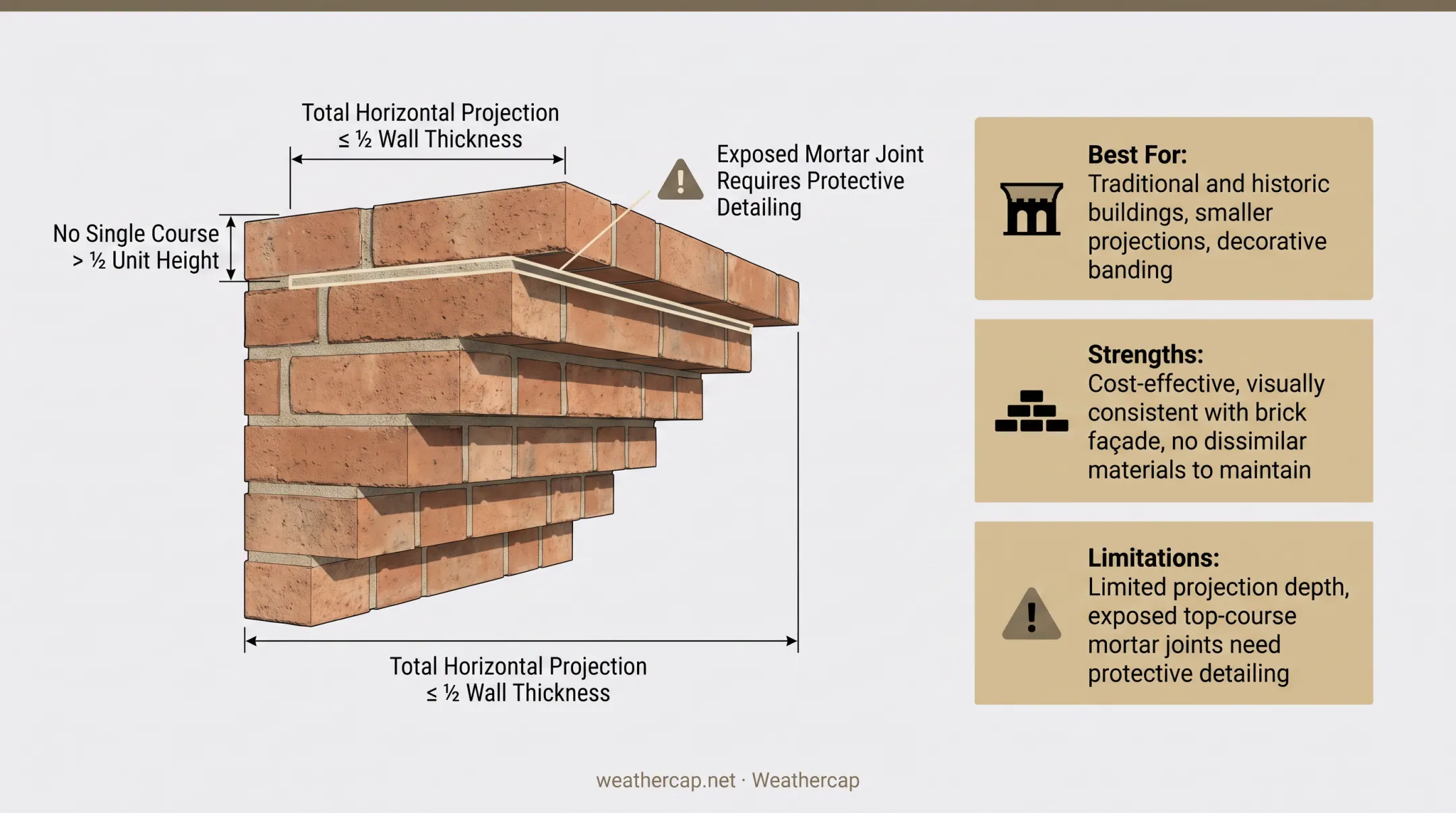 Corbelled brick cornice projection limits and BIA guidance diagram