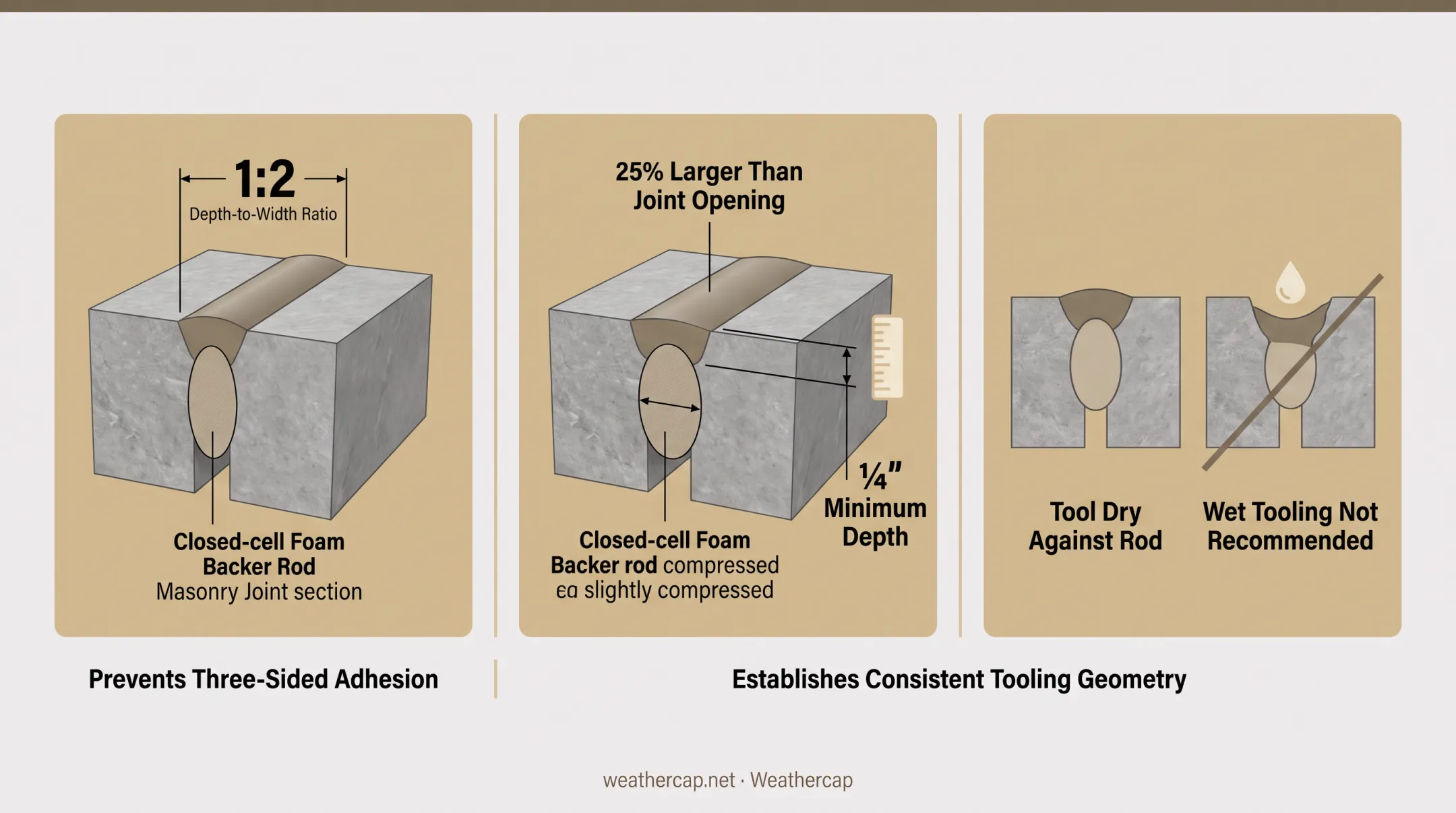 Sealant and backer rod joint cross-section installation diagram