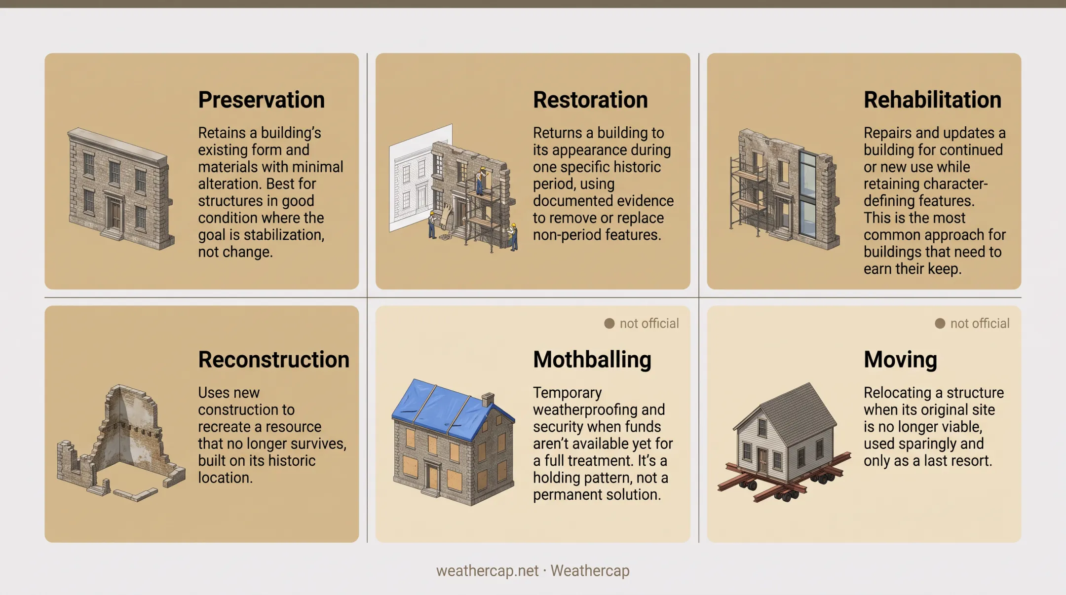 Four official historic preservation treatment types comparison chart