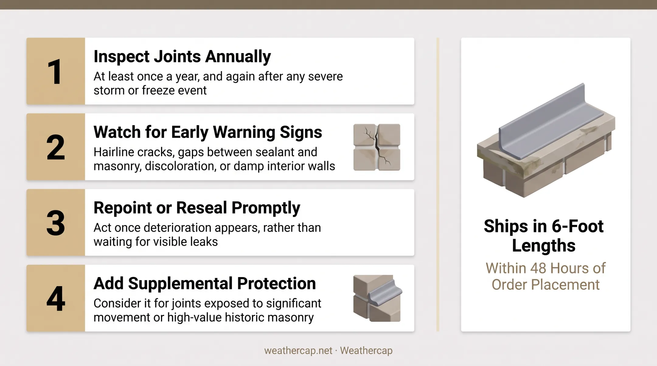4-step mortar joint maintenance and inspection checklist process flow