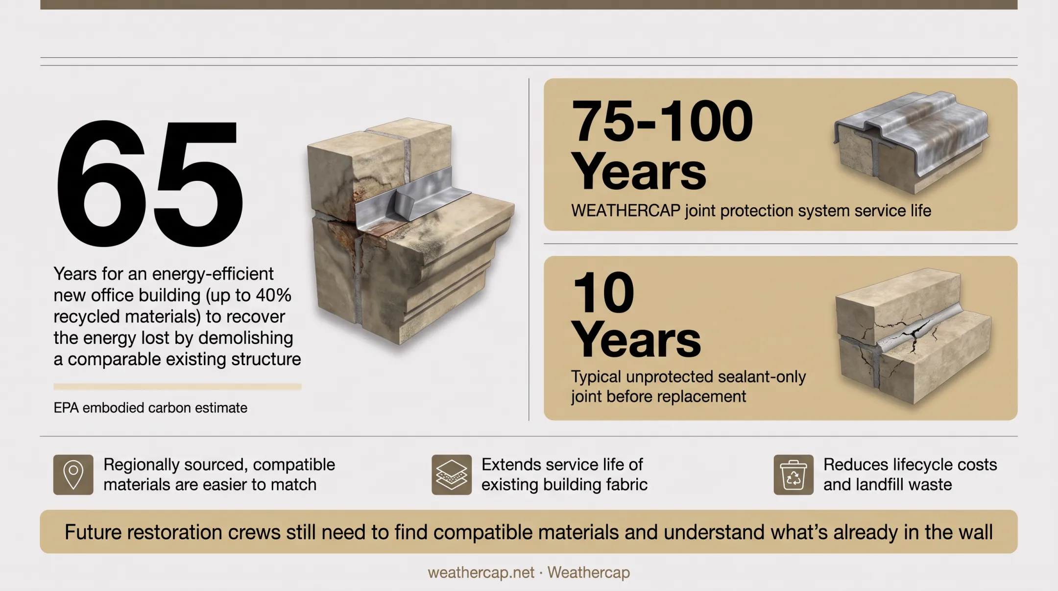 Sealant mortar and lead joint material lifespan comparison chart