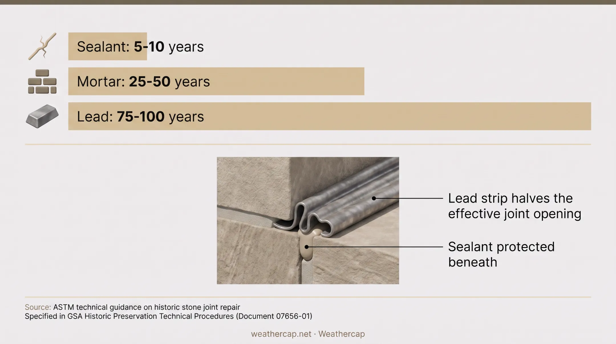 Weathercap lead joint protection system installed on historic masonry parapet