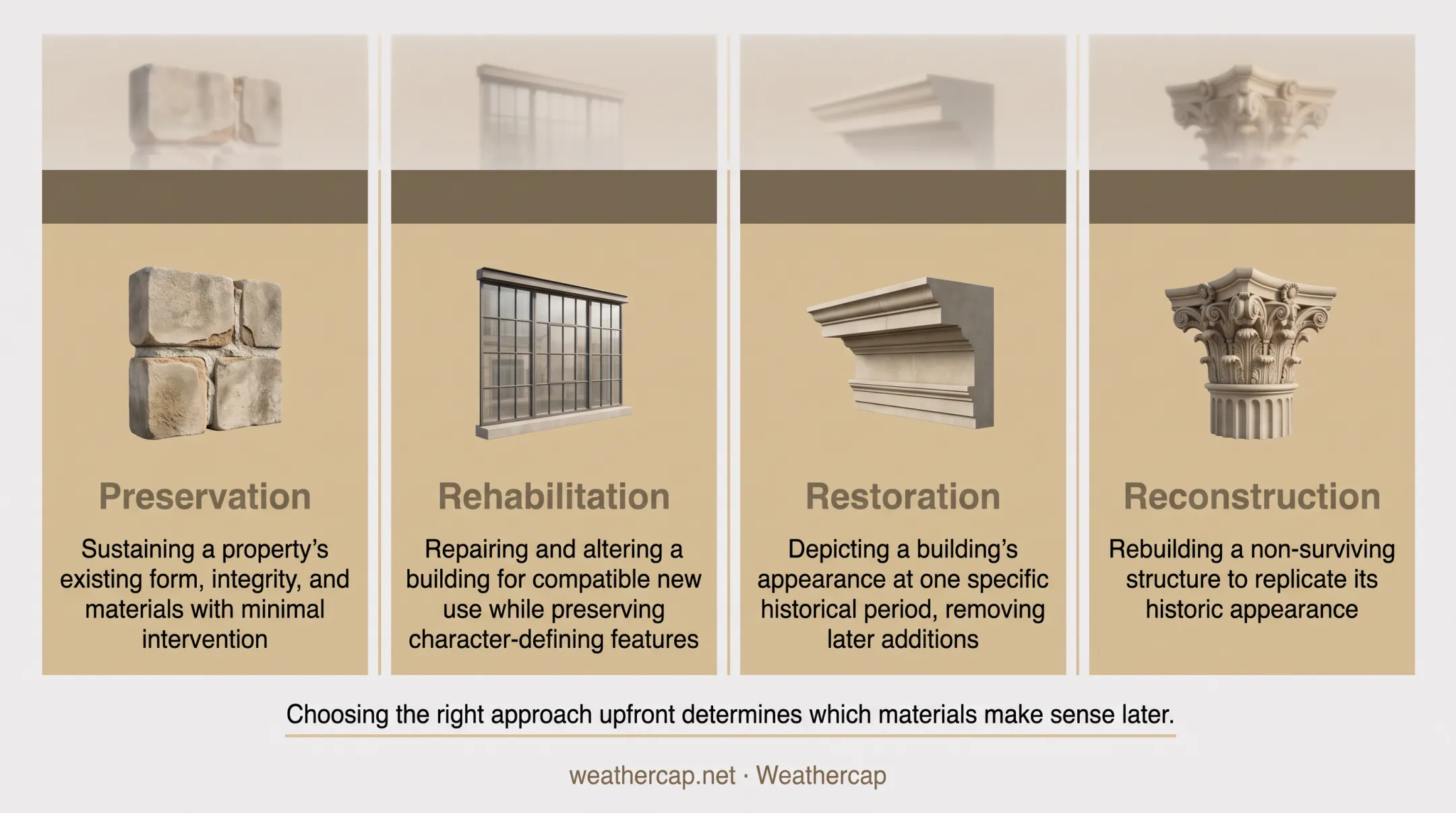 Four NPS historic preservation treatment standards comparison chart