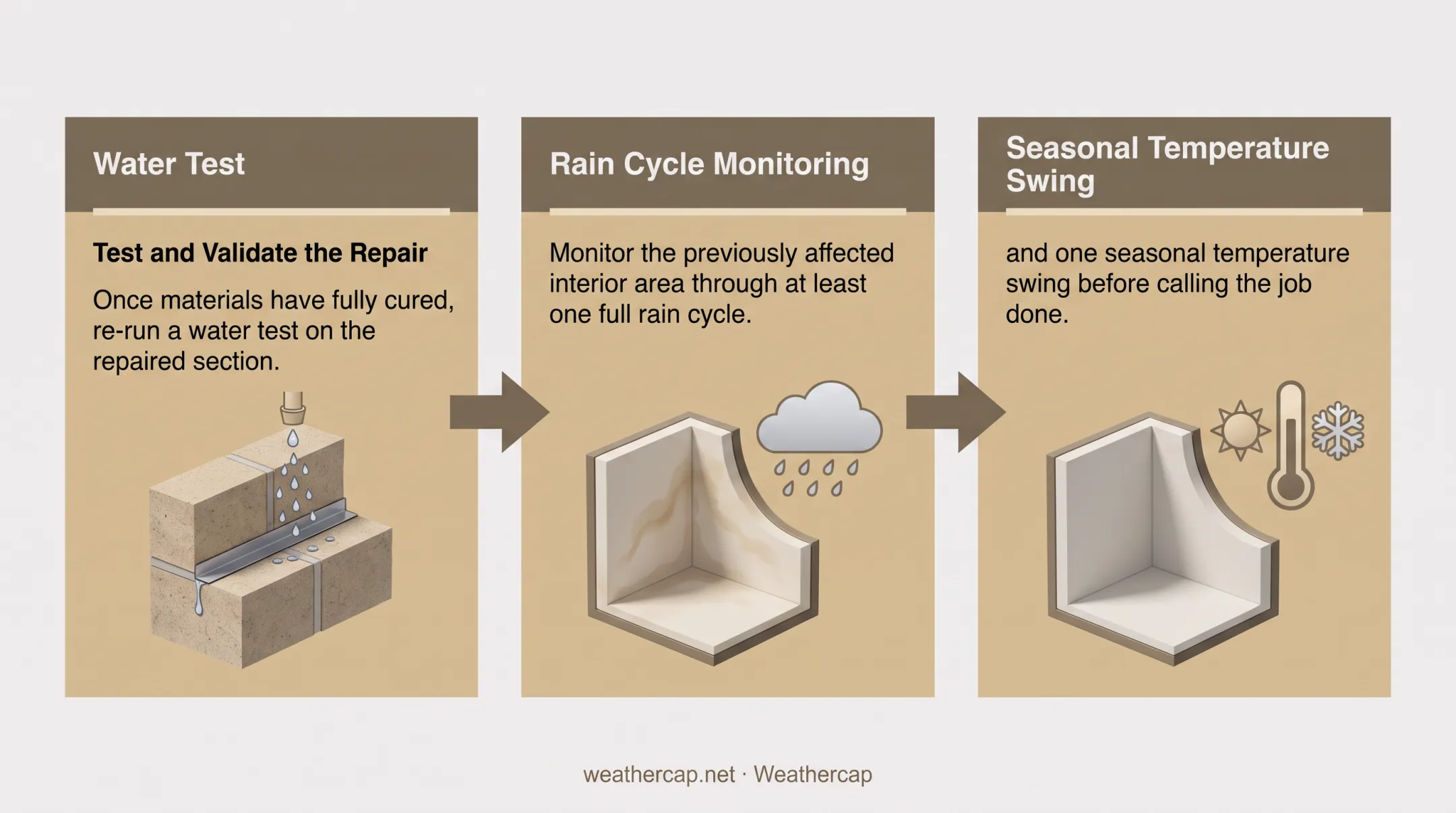 Six-step process for diagnosing and repairing leaking coping stones