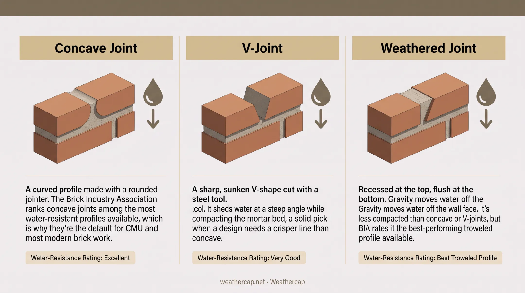 Cross-section comparison of concave V-joint and weathered mortar profiles