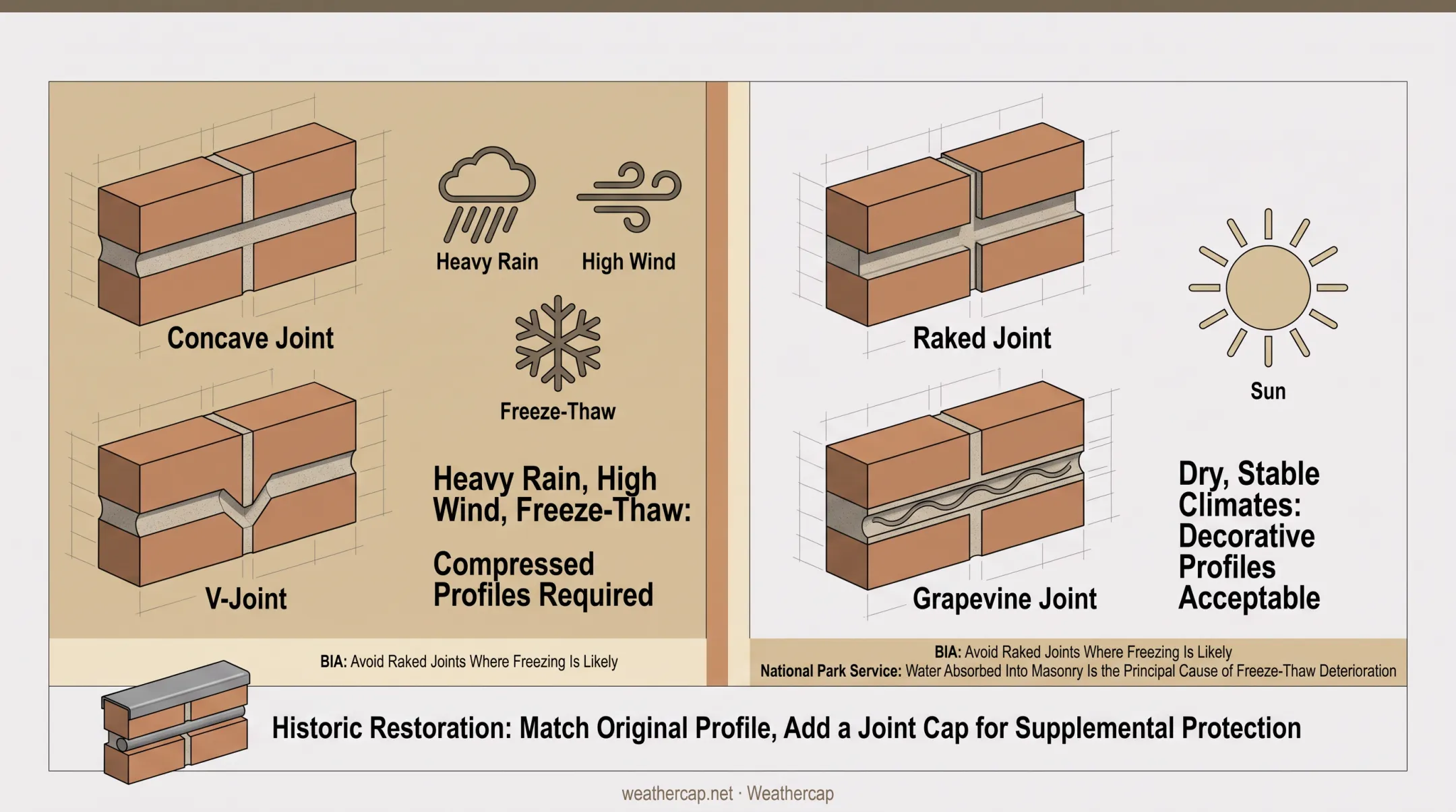 Climate-based mortar joint selection comparison for wet versus dry regions