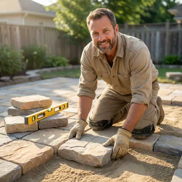 Professional stone mason installing custom stonework