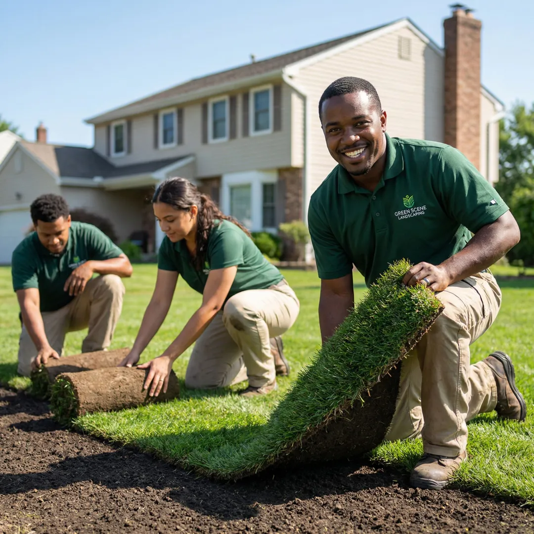 Professional lawn planting service creating a lush green lawn in Marietta residential yard