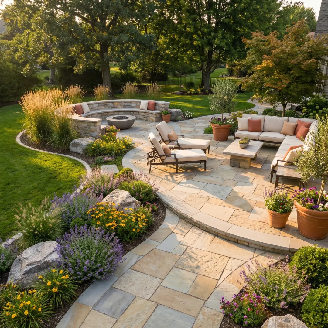 Custom stone patio and outdoor living space in Marietta, GA