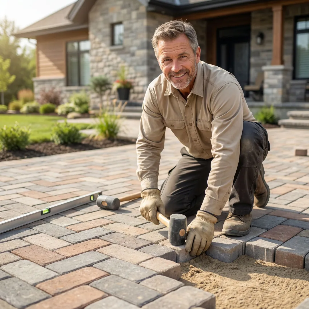 Professional installation of cobblestone pavers with proper base preparation