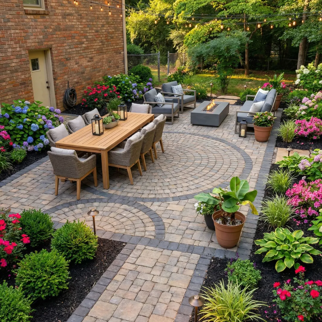 Beautiful cobblestone paver patio installation in West Cobb residential backyard